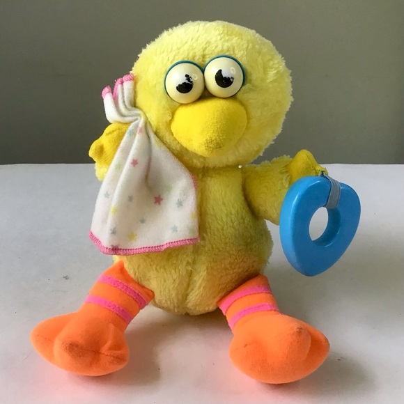 Vintage Sesame Street Baby Big Bird Plush 1992 Chiming Rattle Sounds & Teether - Picture 1 of 8
